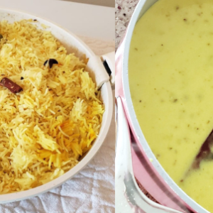 Khichdi rice and kadhi , with papad